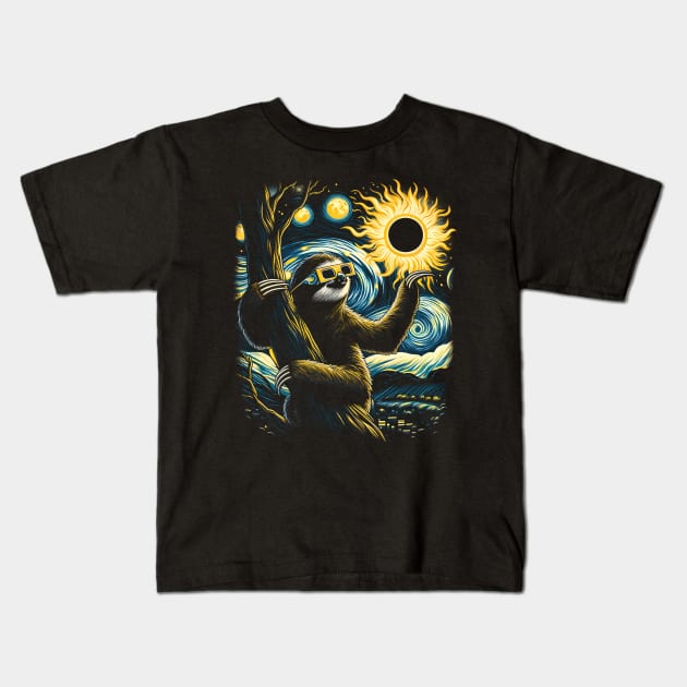 Sloth Eclipse Watcher: Chilling Under the Solar Phenomenon Tee Kids T-Shirt by ArtByJenX